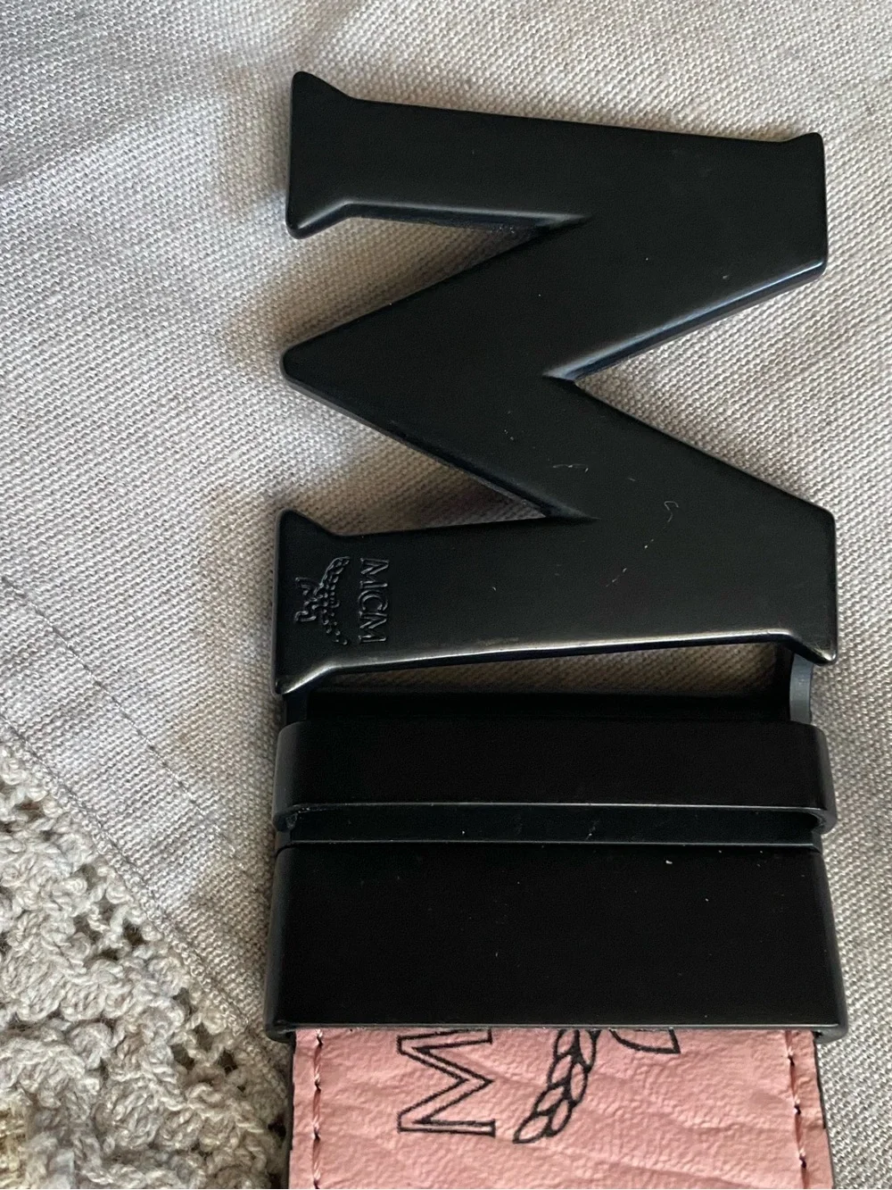 MCM Pink Monogram Reversible Belt with Black M Logo Buckle